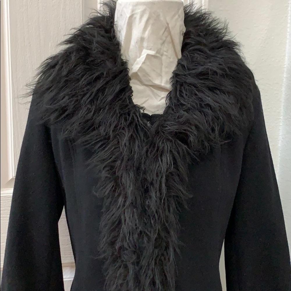 Wool fur trim penny lane vintage 90s does 60s penny lane long coat jacket  M